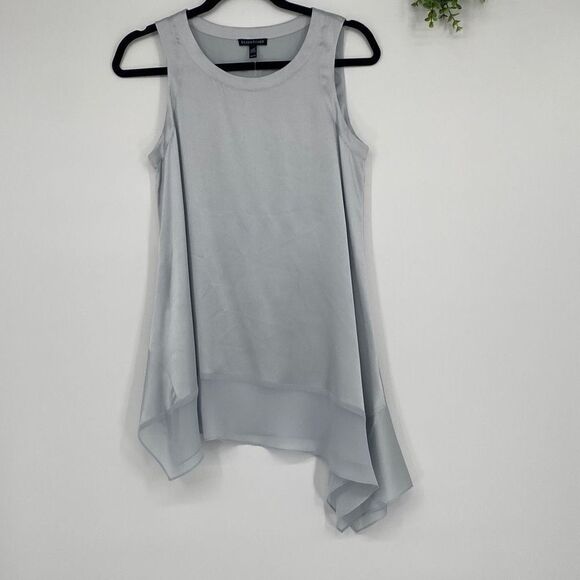 Eileen Fisher Silk Charmeuse Stretch Sleeveless Asymmetric Tunic Top Grey XS - Picture 3 of 14